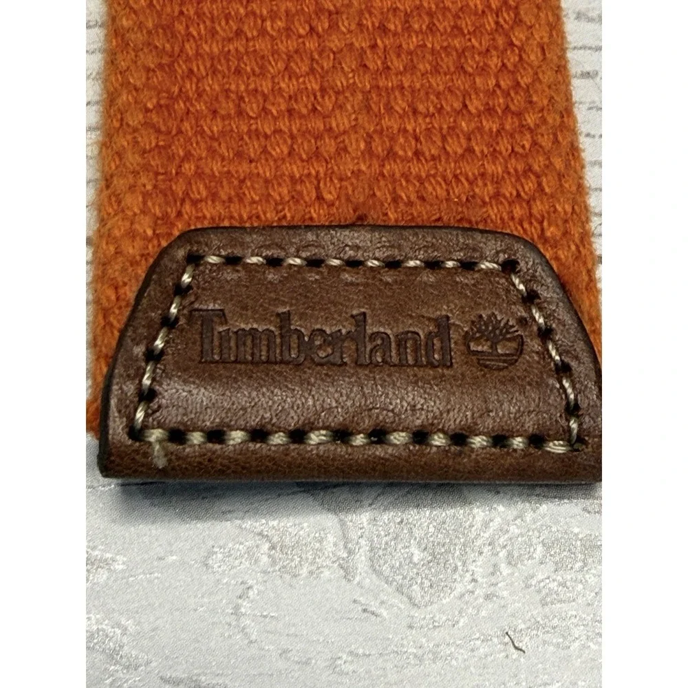 Timberland D Ring Orange Fabric Leather Detail Vintage Men Belt Size S/M 39